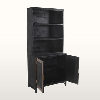 Inlay Tall Bookshelf with Cabinet | Black & Wood in Furniture from Oriana B www.orianab.com