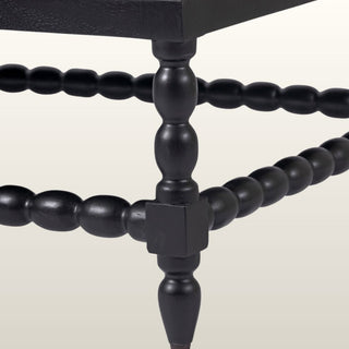 Large Bobbin Black Ottoman | White Linen in Furniture from Oriana B www.orianab.com