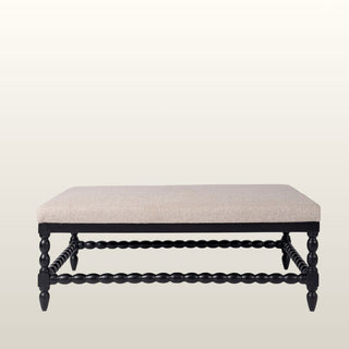 Large Bobbin Black Ottoman | White Linen in Furniture from Oriana B www.orianab.com