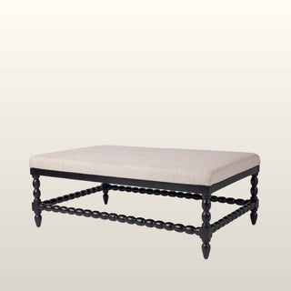 Large Bobbin Black Ottoman | White Linen in Furniture from Oriana B www.orianab.com
