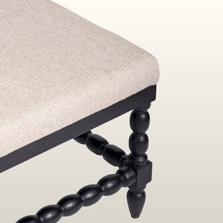 Large Bobbin Black Ottoman | White Linen in Furniture from Oriana B www.orianab.com