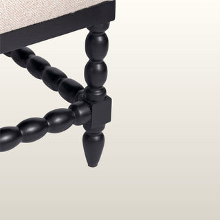 Large Bobbin Black Ottoman | White Linen in Furniture from Oriana B www.orianab.com