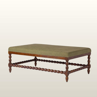 Large Bobbin Ottoman | Green Linen in Furniture from Oriana B www.orianab.com