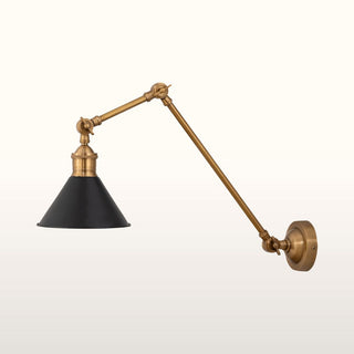 Long Arm Cone Wall Light | Brass & Black in Lighting from Oriana B www.orianab.com