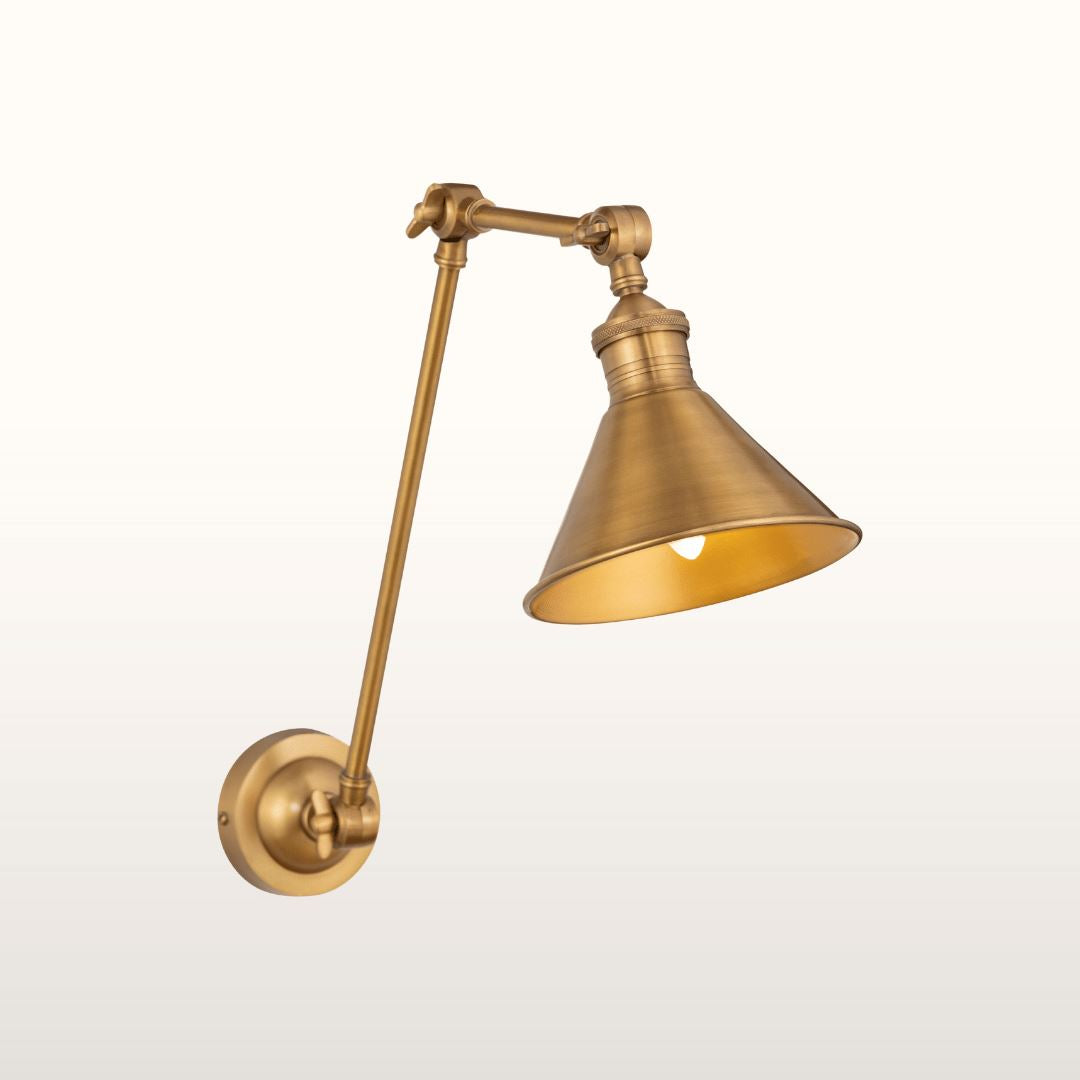 Long Arm Cone Wall Light Brass – Oriana B - Main Image