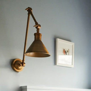 Long Arm Cone Wall Light | Brass in Lighting from Oriana B www.orianab.com