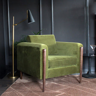 Mid Century Inspired Armchair | Green Velvet in Furniture from Oriana B www.orianab.com