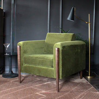 Mid Century Inspired Armchair | Green Velvet in Furniture from Oriana B www.orianab.com