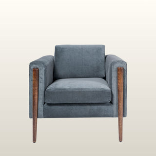 Mid Century Inspired Armchair | Smokey Blue Velvet in Furniture from Oriana B www.orianab.com