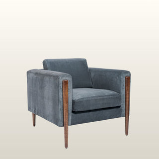 Mid Century Inspired Armchair | Smokey Blue Velvet in Furniture from Oriana B www.orianab.com