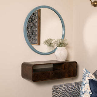 Nora Round Lacquer Mirror | Sky Blue in Mirrors from Oriana B www.orianab.com