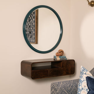 Nora Round Lacquer Mirror | Teal in Mirrors from Oriana B www.orianab.com
