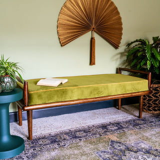 Olive Green Velvet Bench | Mango Wood in Furniture from Oriana B www.orianab.com