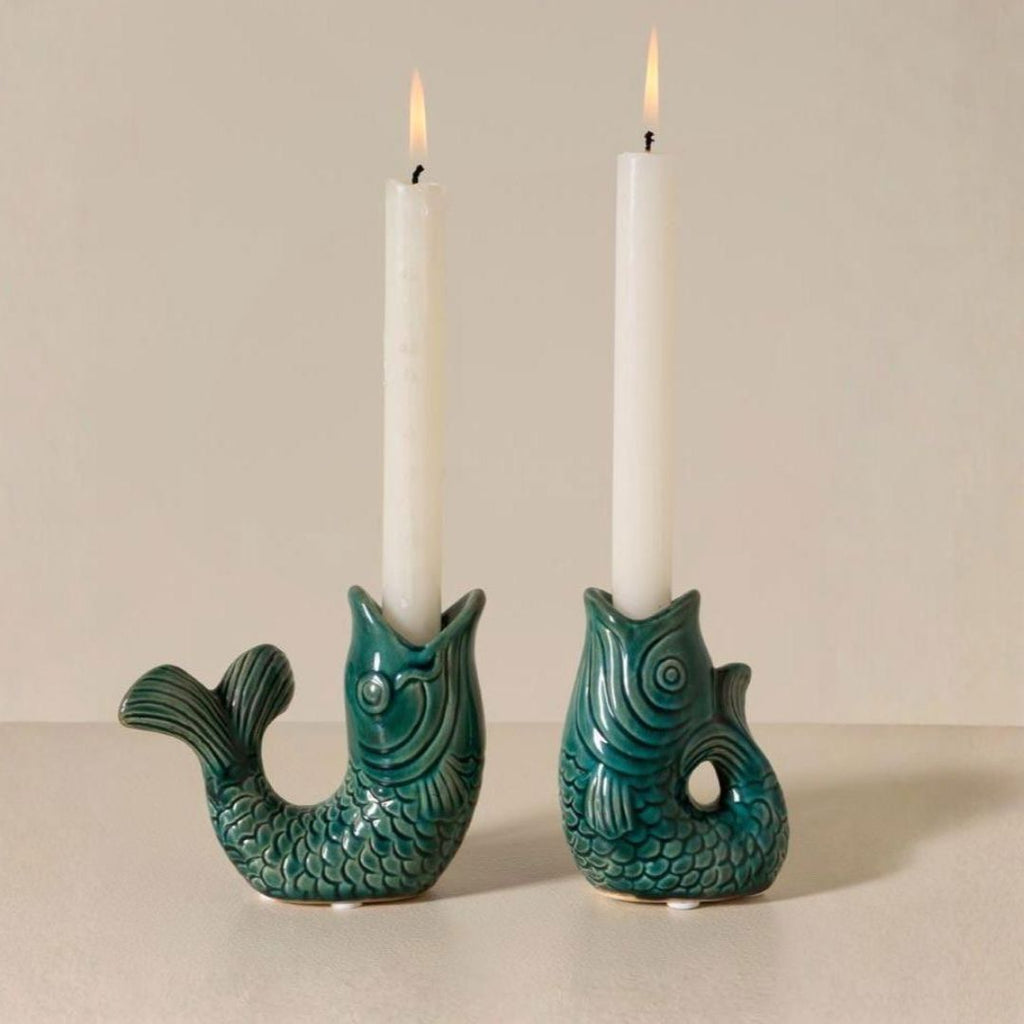 Pair of Dark Green Fish Candlesticks – Oriana B