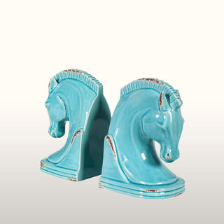 Pale Blue Ceramic Horse Head Bookends in Homewares from Oriana B www.orianab.com