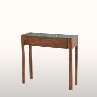 Petite Curved Wood Console Table | Green Marble in Furniture from Oriana B www.orianab.com