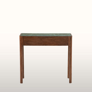 Petite Curved Wood Console Table | Green Marble in Furniture from Oriana B www.orianab.com