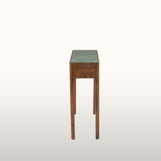 Petite Curved Wood Console Table | Green Marble in Furniture from Oriana B www.orianab.com