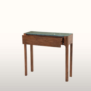 Petite Curved Wood Console Table | Green Marble in Furniture from Oriana B www.orianab.com