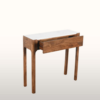 Petite Curved Wood Console Table | White Marble in Furniture from Oriana B www.orianab.com