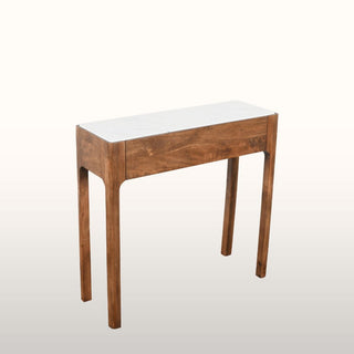 Petite Curved Wood Console Table | White Marble in Furniture from Oriana B www.orianab.com