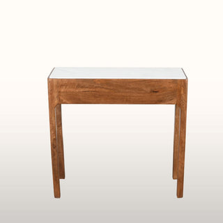 Petite Curved Wood Console Table | White Marble in Furniture from Oriana B www.orianab.com