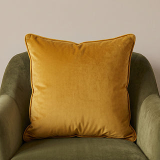 Pippa Velvet Cushion | Mustard | 50x50 in Homewares from Oriana B www.orianab.com