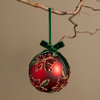 Red Glass Christmas Tree Decoration with Green Bow in Christmas from Oriana B www.orianab.com