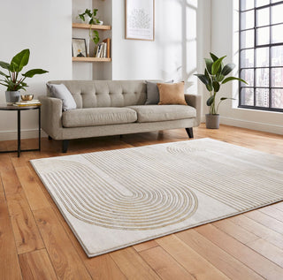 Retro Swirl Rug | Gold & Grey | 2 Sizes in Homewares from Oriana B www.orianab.com