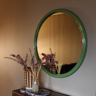 Ridged Circular Mirror Bevel Glass | Green in Mirrors from Oriana B www.orianab.com