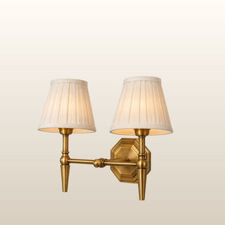 Rose Double Brass Wall Light | Neutral Linen Pleated Shade in Lighting from Oriana B www.orianab.com