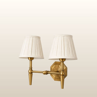 Rose Double Brass Wall Light | Neutral Linen Pleated Shade in Lighting from Oriana B www.orianab.com