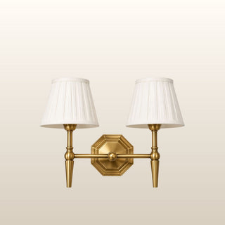Rose Double Brass Wall Light | Neutral Linen Pleated Shade in Lighting from Oriana B www.orianab.com