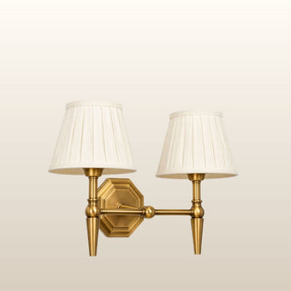 Rose Double Brass Wall Light | Neutral Linen Pleated Shade in Lighting from Oriana B www.orianab.com