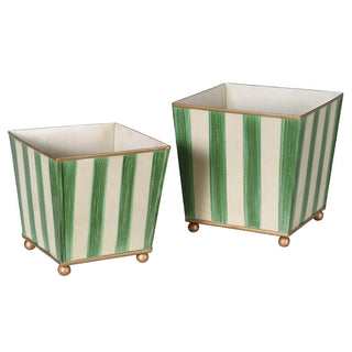 Set of 2 Green Striped Tapered Planters in Homewares from Oriana B www.orianab.com