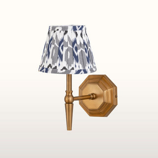 Single Brass Wall Light | Blue & Grey Pleated Shade in Lighting from Oriana B www.orianab.com