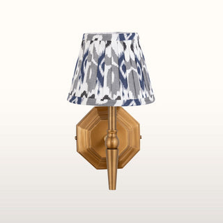 Single Brass Wall Light | Blue & Grey Pleated Shade in Lighting from Oriana B www.orianab.com