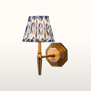 Single Brass Wall Light | Blue & Grey Pleated Shade in Lighting from Oriana B www.orianab.com