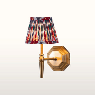 Single Brass Wall Light | Red & Blue Pleated Shade in Lighting from Oriana B www.orianab.com