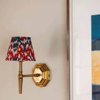 Single Brass Wall Light | Red & Blue Pleated Shade in Lighting from Oriana B www.orianab.com