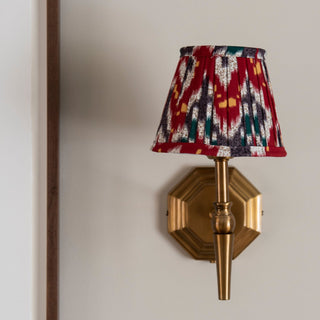 Single Brass Wall Light | Red & Blue Pleated Shade in Lighting from Oriana B www.orianab.com