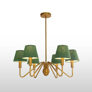 Six Arm Brass Chandelier | Green Shades in Lighting from Oriana B www.orianab.com