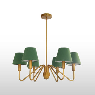 Six Arm Brass Chandelier | Green Shades in Lighting from Oriana B www.orianab.com