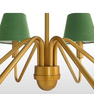 Six Arm Brass Chandelier | Green Shades in Lighting from Oriana B www.orianab.com