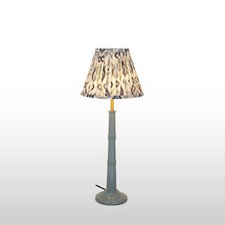 Small Blue Enamel Table Lamp | Blue & Grey Pleated Lampshade in Lighting from Oriana B www.orianab.com