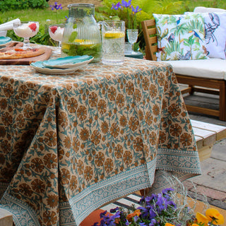 Tablecloth Flower Cotton Brown in Homewares from Oriana B www.orianab.com