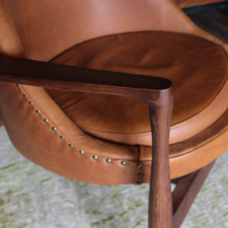 Tan Leather Wood Framed Armchair in Furniture from Oriana B www.orianab.com