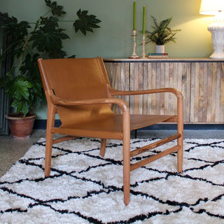 Teak Leather Lounge Chair | Cognac in Furniture from Oriana B www.orianab.com