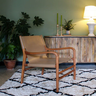 Teak Leather Lounge Chair | Taupe in Furniture from Oriana B www.orianab.com