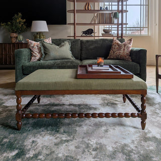 Tetbury Ottoman | Green Linen in Furniture from Oriana B www.orianab.com